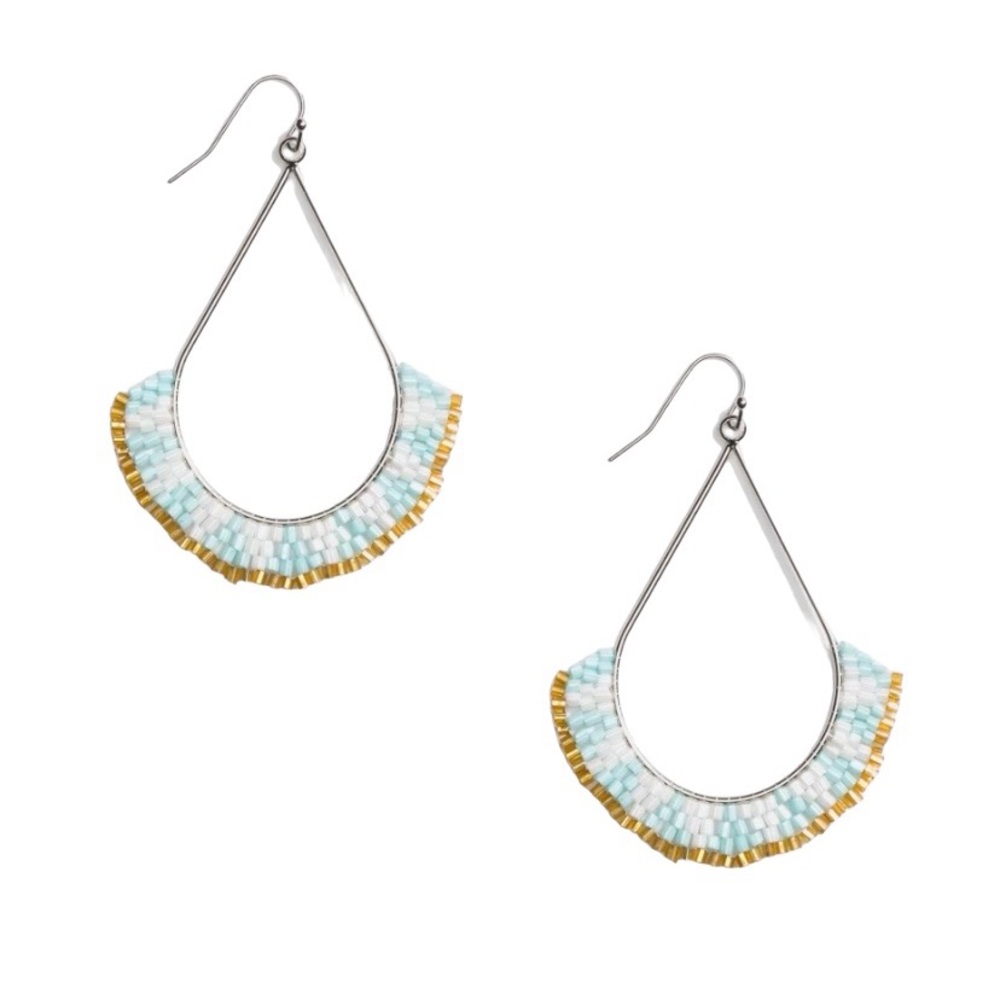 Berry Jewelry Aztec Wave Light Blue Silver Beaded Dangle Earrings